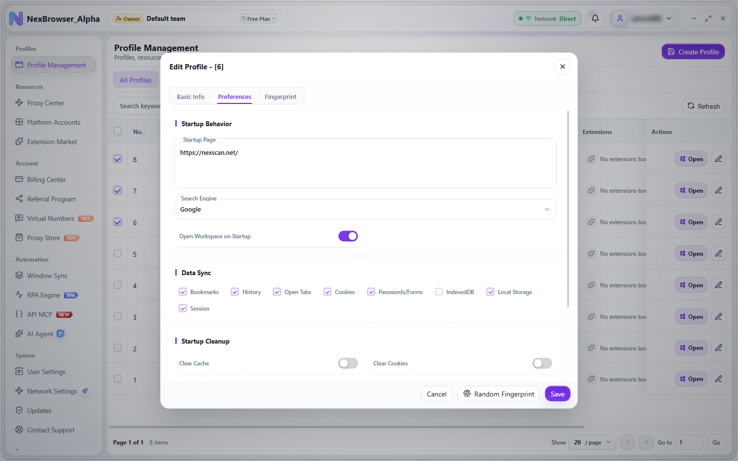 Preferences tab