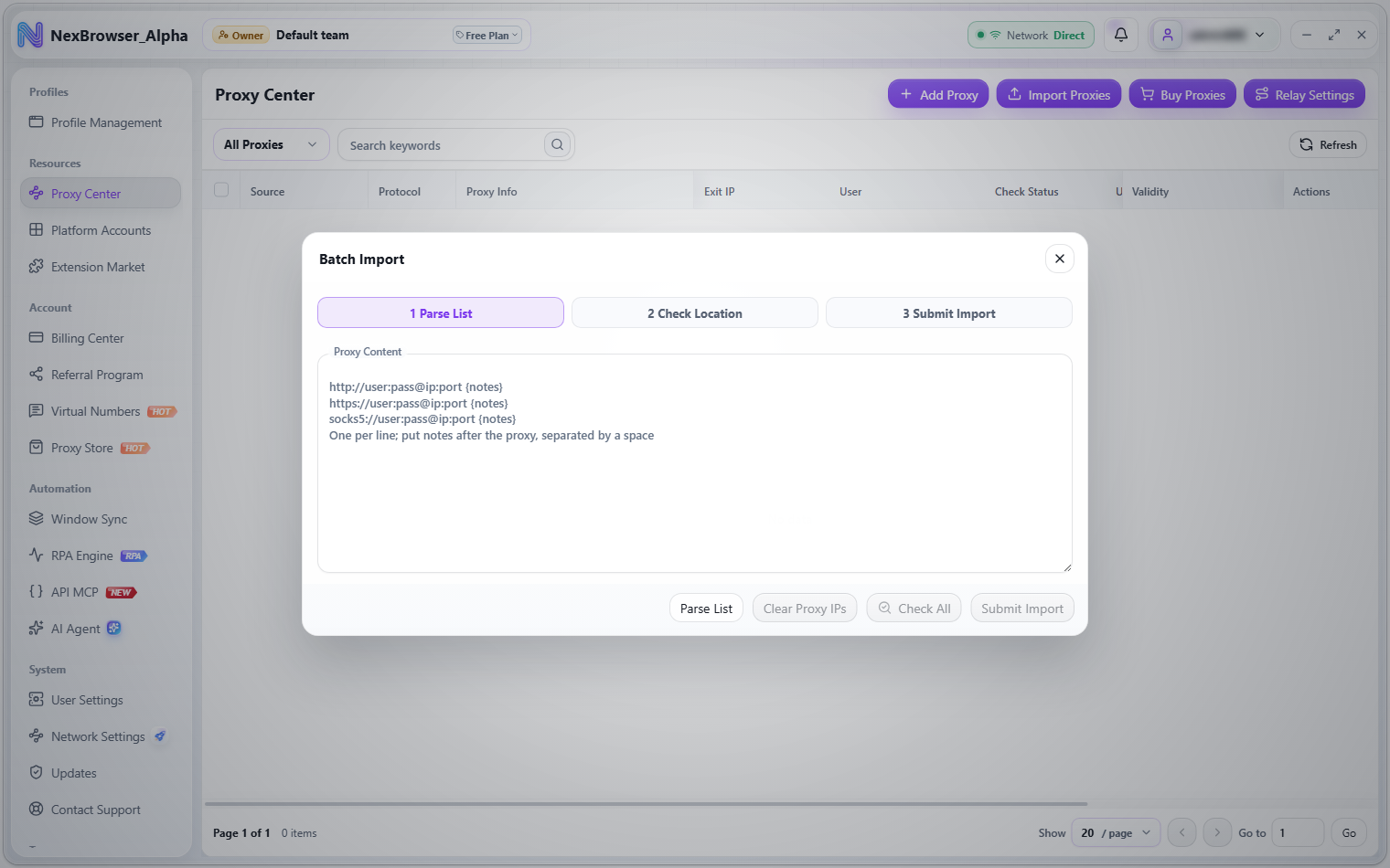 Batch Import dialog