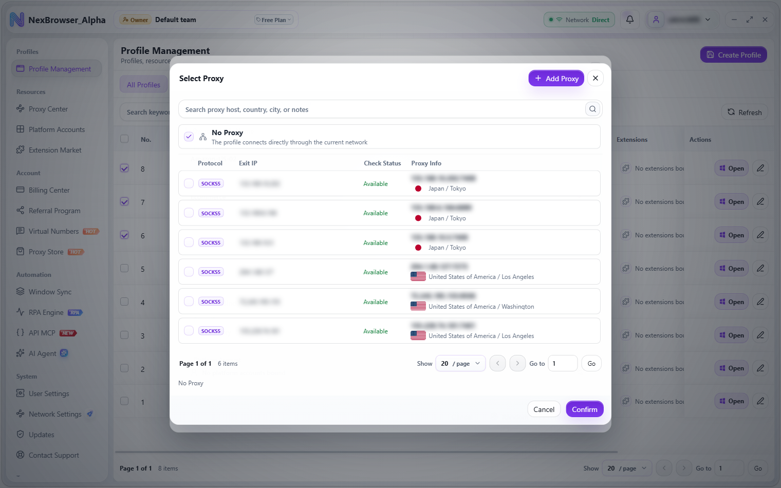 Select Proxy dialog