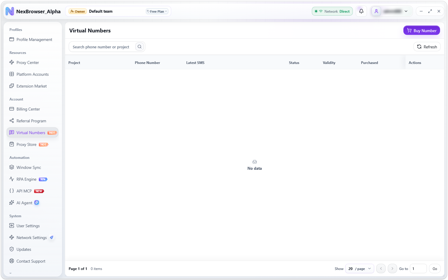 Virtual number records