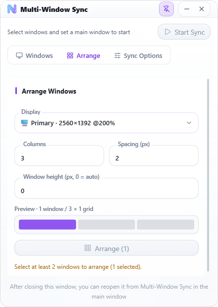 Arrange tab