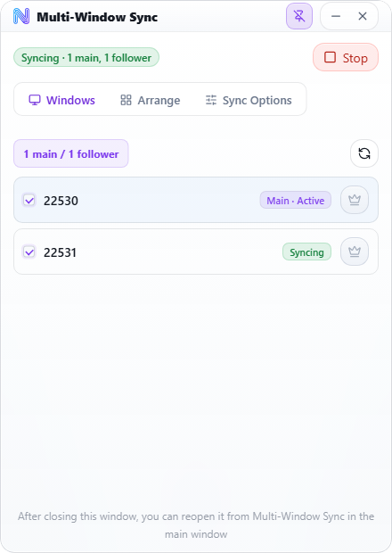 Floating sync panel