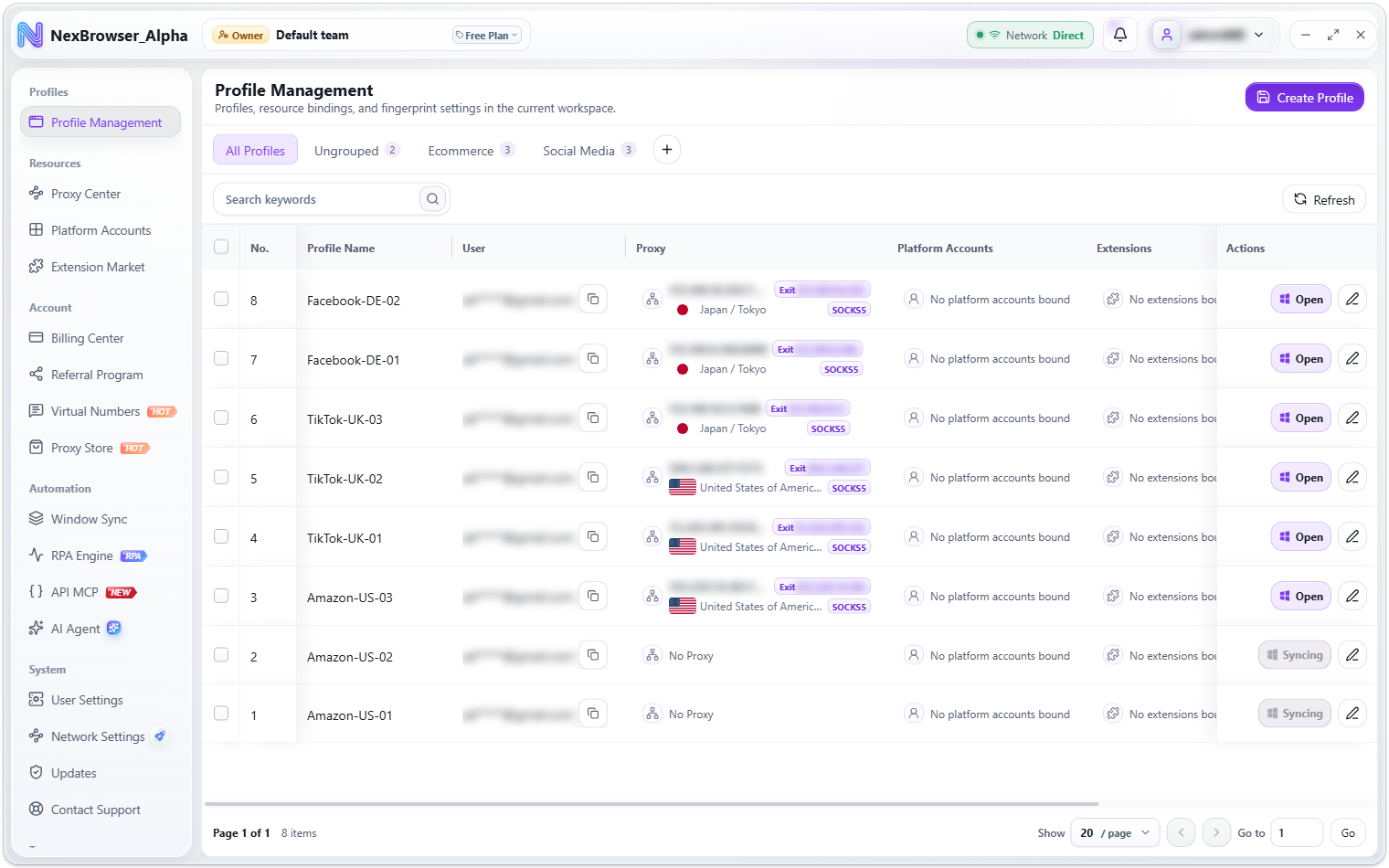 Profile in the Syncing state