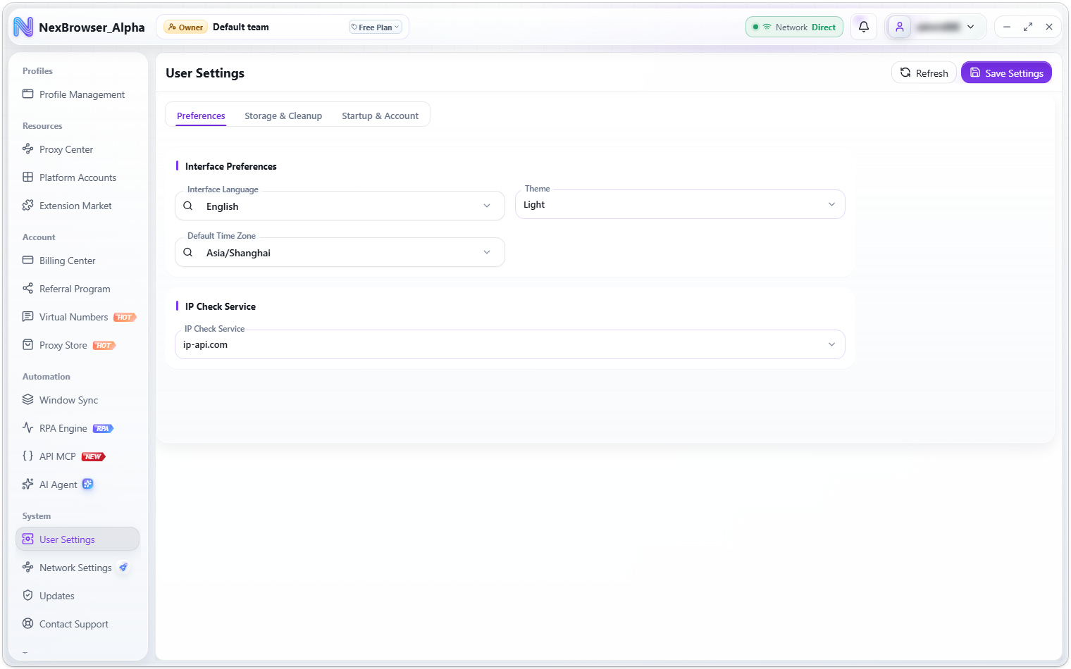 User Settings - Preferences