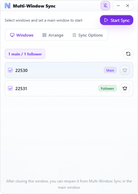 Window Sync entry points